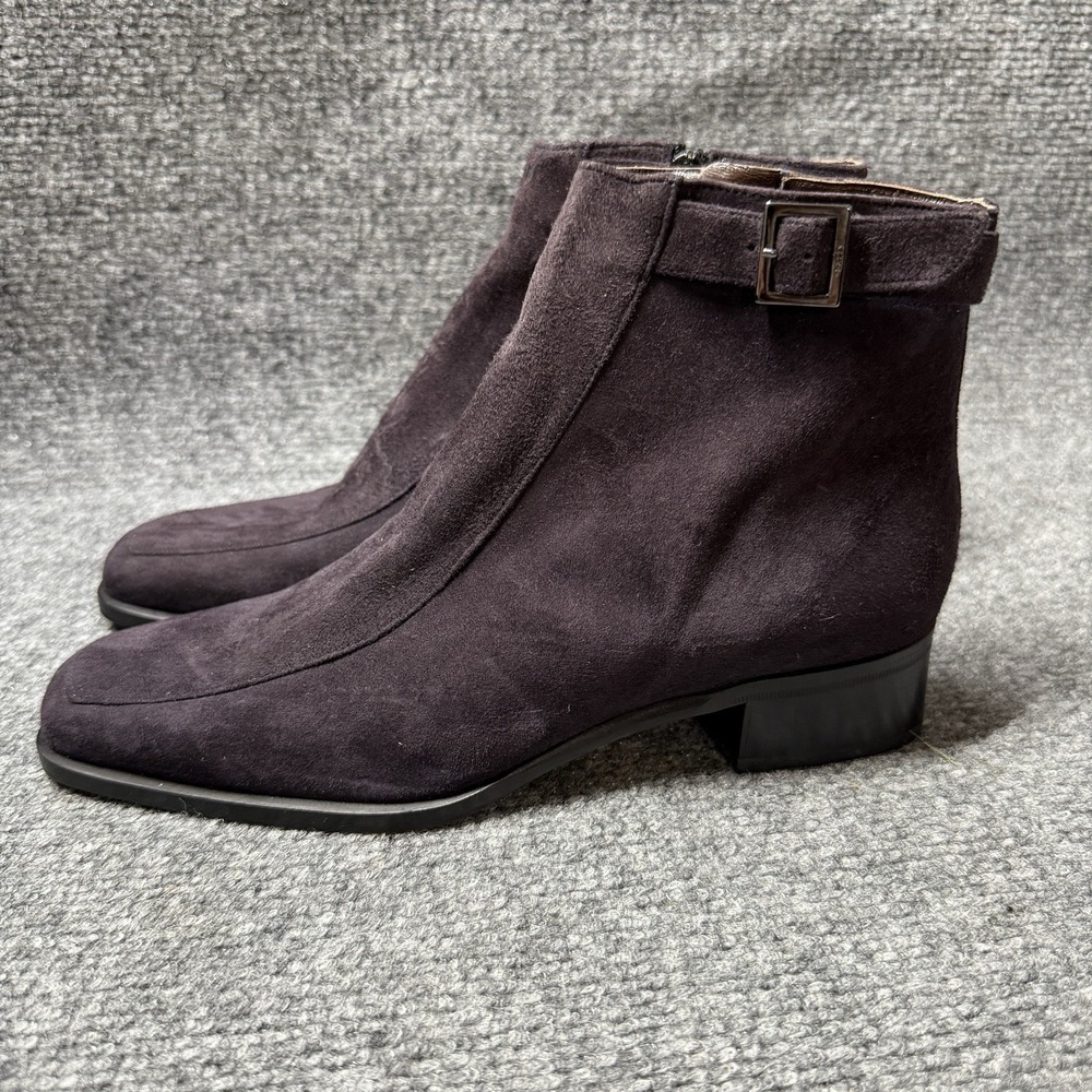 Bally Boots Womens 6.5 Purple Suede Leather Square Toe Ankle Bootie Italy Luxury